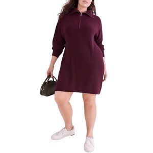 Madewell Burgundy Ribbed Half-Zip Wool Blend Sweater Dress Size Small